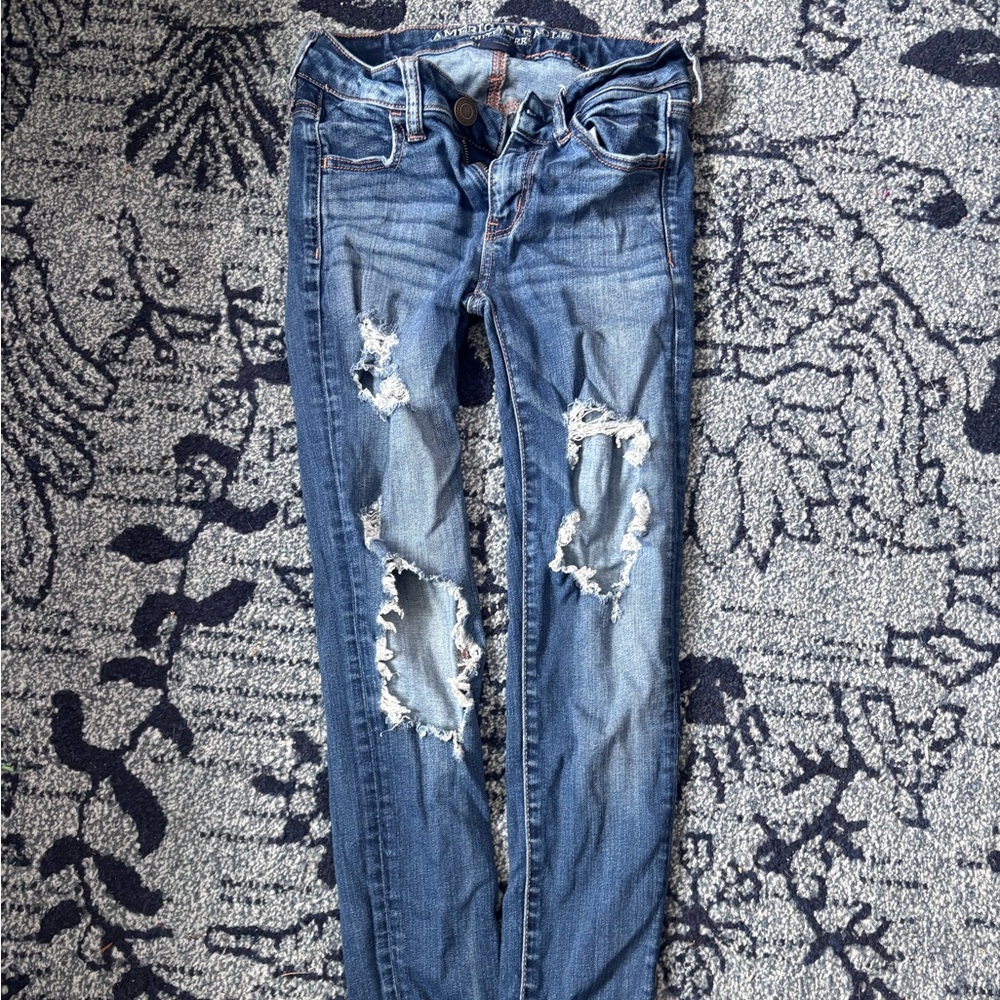 American Eagle Outfitters Ripped Blue Skinny Jeans